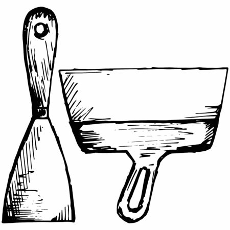 Putty knife. Construction tools. Isolated on blue background. Vector silhouettesのイラスト素材