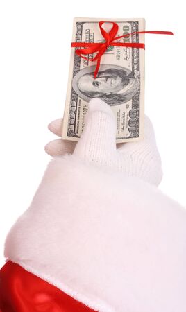 Money in hand of santa claus.の写真素材