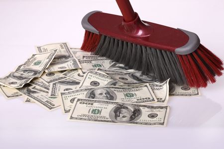 Broom clean dollars on floor. Conceptの写真素材