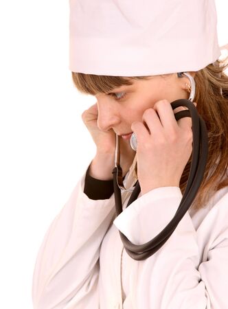 Portrait of doctor with stethoscope. Isolated.の写真素材