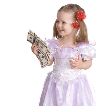 Baby girl with dollar banknote. Isolated.の写真素材