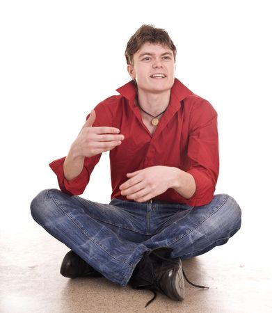 Clever cheerful handsome strong man. Isolated.の写真素材