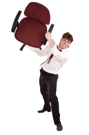 Businessman in crisis  throw chair. Isolated.の写真素材