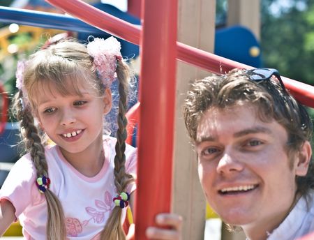 Happy family father and daughter in park. Childhood.の写真素材