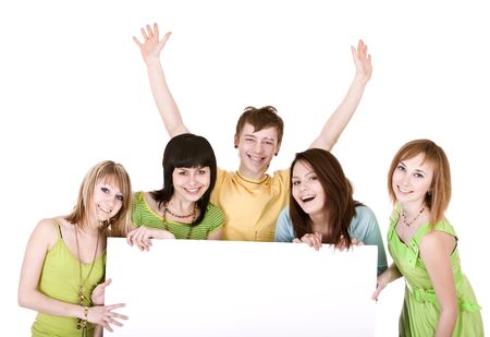 Group of people take banner.Isolated.の写真素材