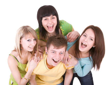 Cheerful group of young people. Isolated.の写真素材