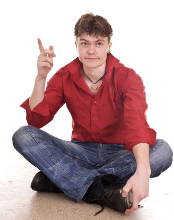 Clever serious handsome strong man. Isolated.の写真素材
