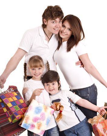  Happy family and child shopping. Isolated.の写真素材