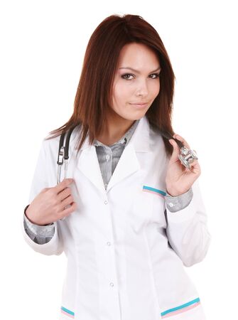 Medicine doctor girl with stethoscope. Isolated.の写真素材