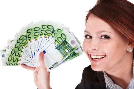  Businesswomen with group of money. Isolated.の写真素材