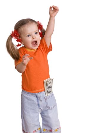 Child girl with dollar banknote. Isolated.の写真素材