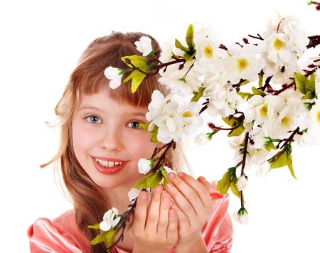 Beautiful girl with spring flower. Isolated.の写真素材