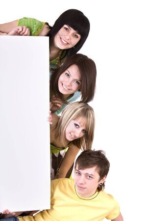 Group of people take banner.Isolated.の写真素材