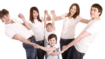 Happy family , boy and girl. Isolated.の写真素材