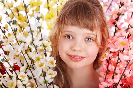 Beautiful girl with spring flower. Portrait.の写真素材