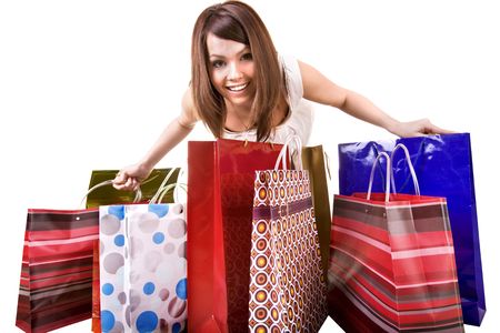  Girl with group of shopping bag . Isolated.の写真素材