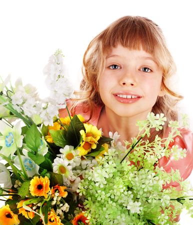  Beautiful girl with wild flower on head. Isolated.の写真素材