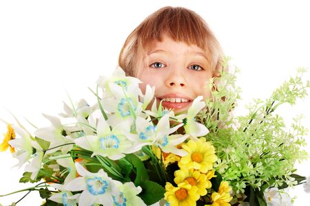 Beautiful girl with wild flower. Isolated.の写真素材