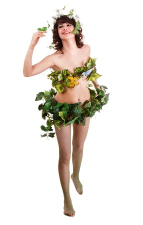 Beautiful young woman with flower and butterfly. Isolated.の写真素材