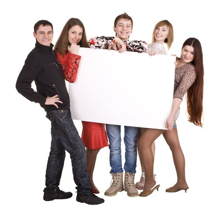 Banner and group of young people. Isolated.の写真素材