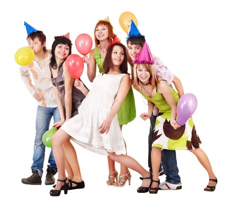 Group of people celebrate birthday. Isolated.の写真素材