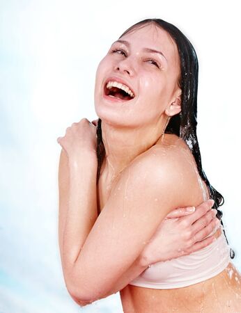 Beatiful  wet girl. Body care. Isolated.の写真素材