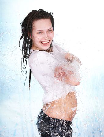  Beautiful girl in water. Body care. Isolated.の写真素材