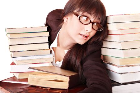 Young beautiful woman read book. Isolated.の写真素材
