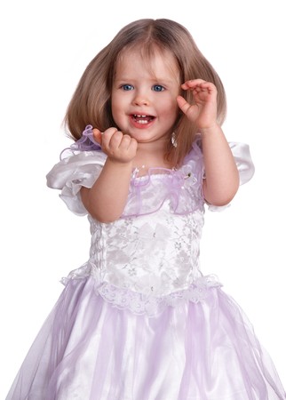 Portrait of happy little girl. White  background.の写真素材