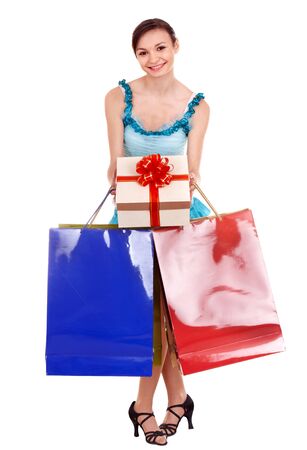 Girl with shopping bag. Ball dance. Isolated.の写真素材