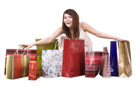 Young girl with shopping  bag. Isolated.の写真素材