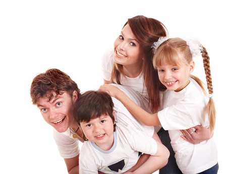 Happy family upbringing children. Isolatedの写真素材