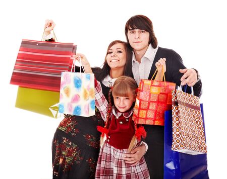  Happy family and child with  shopping bag. Isolated.の写真素材