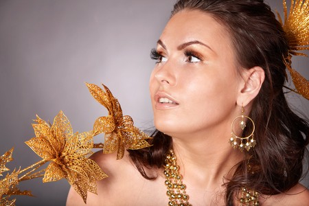 Make up of beautiful girl with hairdo.の写真素材