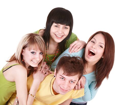 Group of people on white.Tenager girl and teenager boy.の写真素材
