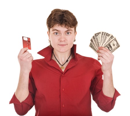 Man with money and credit card. Isolated.の写真素材