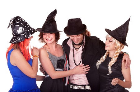 Group of people in  witch costume. Isolated.の写真素材