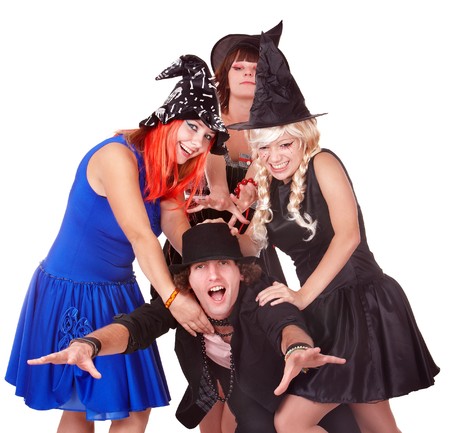 Group of people in  witch costume. Isolated.の写真素材