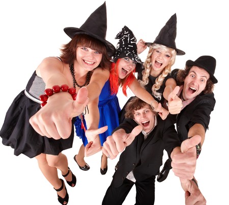 Group of people in  witch costume. Isolated.の写真素材