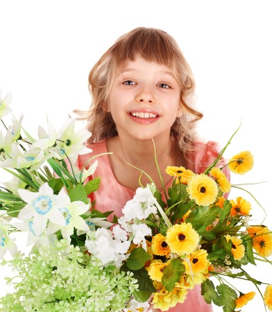Beautiful girl with spring flower. Isolated.の写真素材