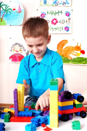 Child play construction set in play room.の写真素材