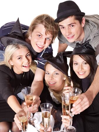 Group young people at party in witch hat. Isolated.の写真素材