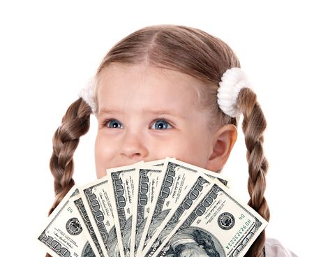 Happy child with money dollar. Isolated.の写真素材