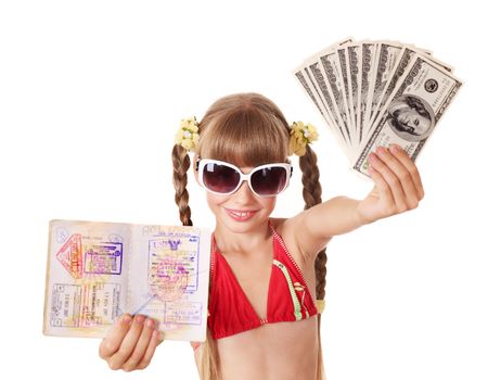 Little girl  holding international passport. Foreign vacation.の写真素材