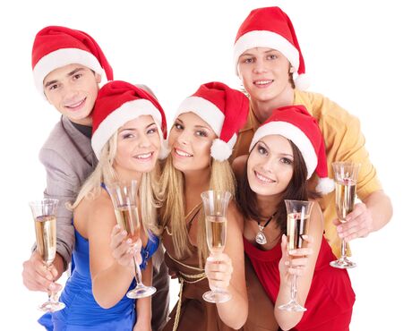 Group young people in santa hat. Isolated.の写真素材