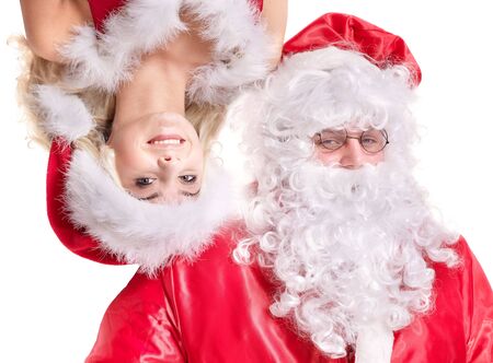 Santa claus and christmas girl. Isolated.の写真素材