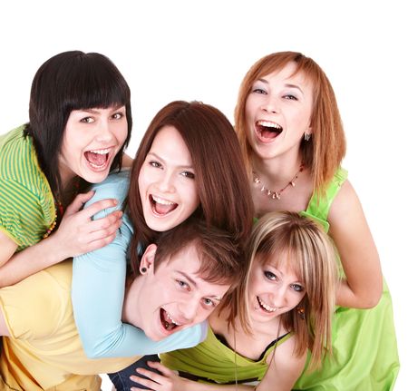 Group of people on white.Tenager girl and teenager boy.の写真素材