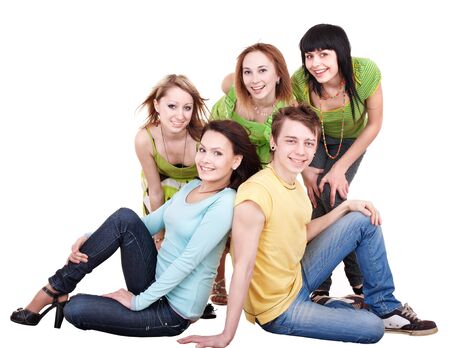 Group of people on white.Tenager girl and teenager boy.の写真素材