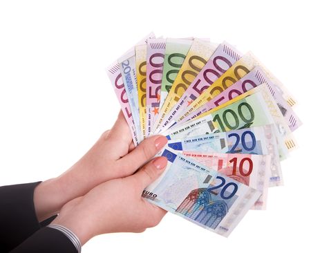 Money euro in hand. Isolated. Money euro in hand. Isolated.