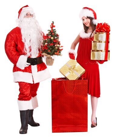 Santa claus and christmas girl. Isolated.の写真素材